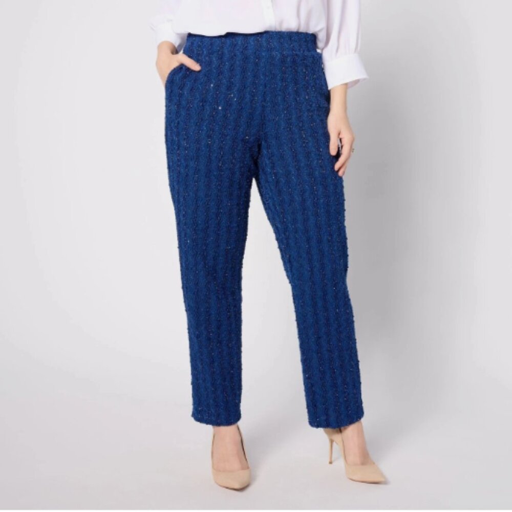 Dennis Basso Boucle Pants with Sequin Accents-Rich Royal-Petite Medium-A628199